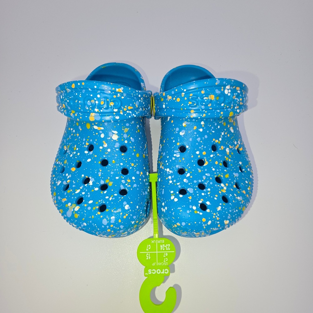 Crocs Toddler Classic Paint Splatter Clog Blue Multicolor 211169-4WF Size C7 NWT